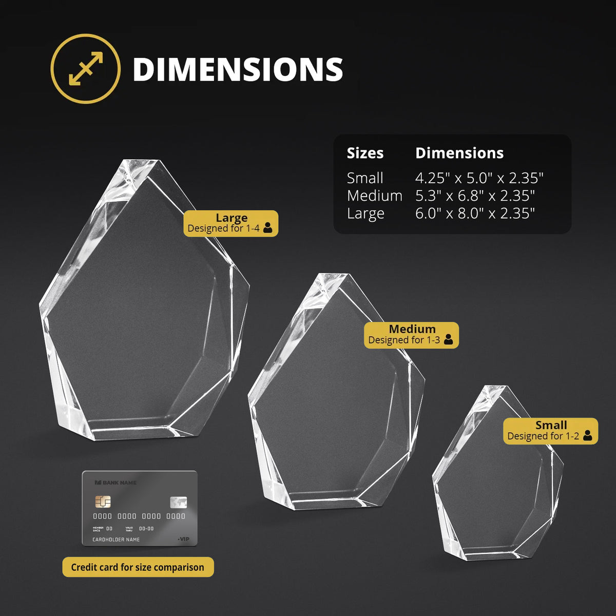 Prestige Hexagon Crystal Size Chart