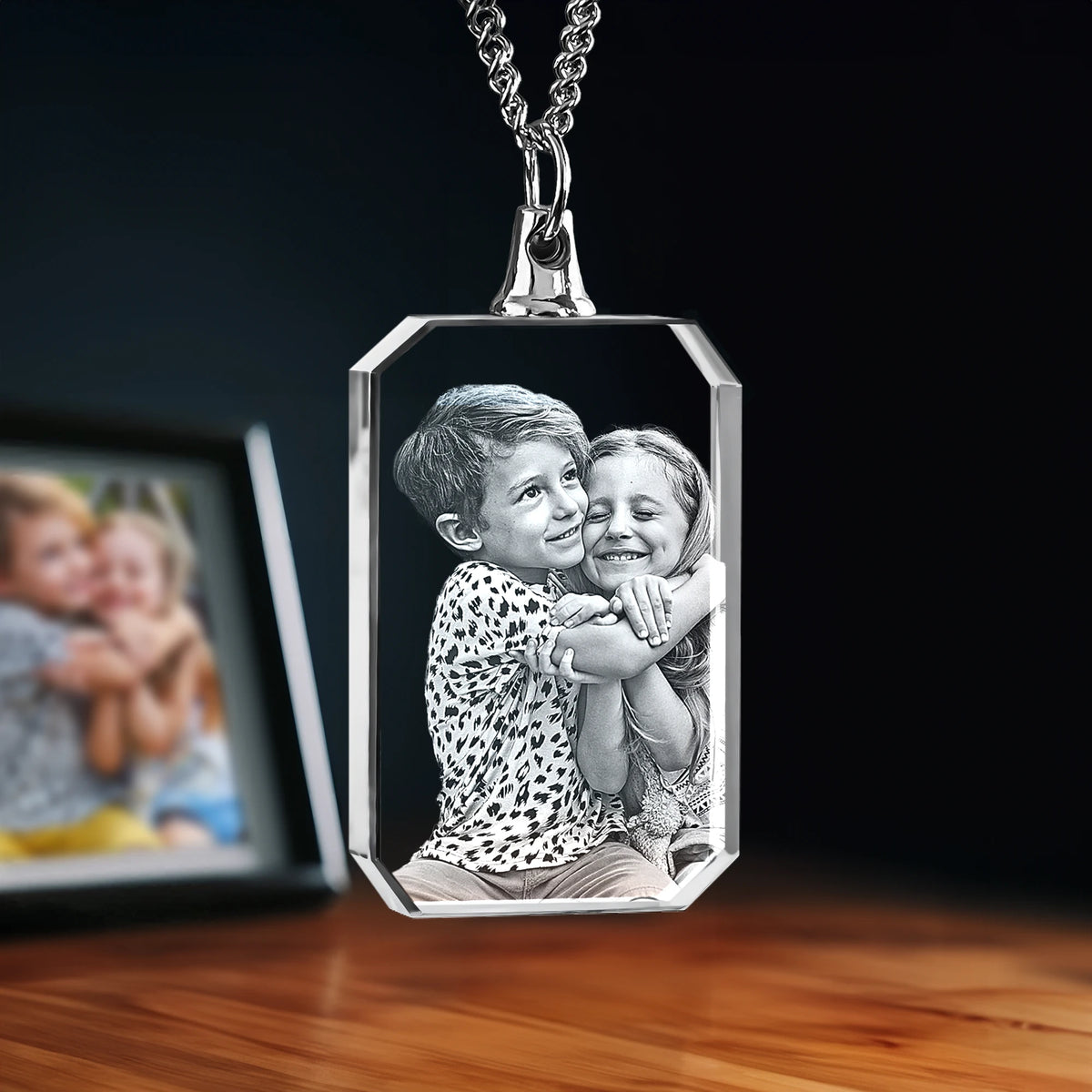 2D Crystal Photo Necklace - Rectangle
